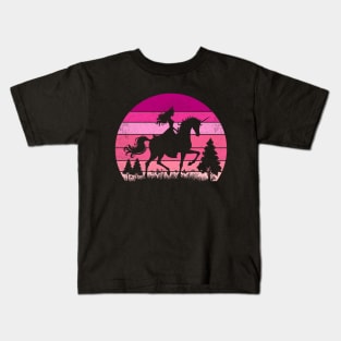 Princess Riding Unicorn Pink Vintage Sunset Magical Kids T-Shirt